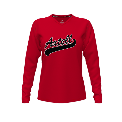 [FTLVCFRD-FYXS-LOGO1] Decker Comfort T-Shirt (Female Youth XS, Red, V Neck, Logo 1, Long Sleeve)